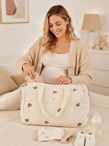 1pc Beige Large Capacity Embroidered Maternity Hospital Bag, Shoulder Diaper Bag - Beige - View 3