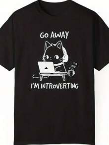 Camiseta Divertida para Mujeres de Gato Introvertido - Vete, Estoy Introvertiéndome con Diseño de Gatito Anime y Maneki-Neko, Manga Corta y Cuello Redondo, Top Casual para Amantes de los Libros, Gamers e Introvertidos (Blanco) - Negro - Ver 2