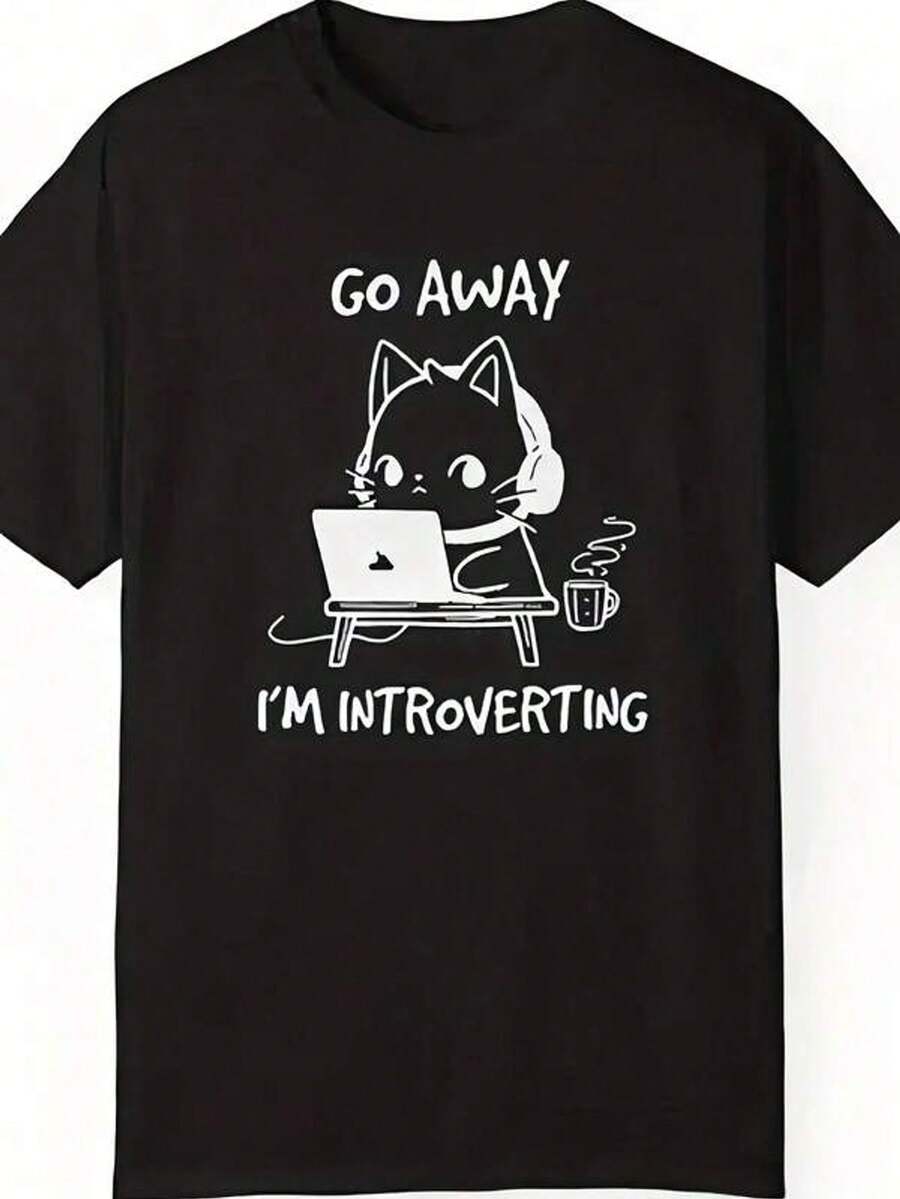 Camiseta Divertida para Mujeres de Gato Introvertido - Vete, Estoy Introvertiéndome con Diseño de Gatito Anime y Maneki-Neko, Manga Corta y Cuello Redondo, Top Casual para Amantes de los Libros, Gamers e Introvertidos (Blanco)
