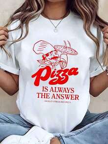 ComfortableCamiseta de Mujer con Estampado Gráfico 'La Pizza Siempre Es La Respuesta', Cuello Redondo, Estilo Casual de Verano, Idea de RegaloLoose Versatile Short Sleeve T-shirt for Women - Blanco - Ver 6