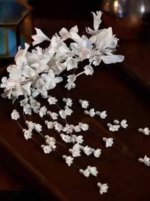 1pc Lily Of The Valley Flower Tassel Edge Hair Clip, New Chinese Style Fabric Flower Pearl Tassel Hair Pin, Gentle Atmosphere Updo Hair Accessory - Multicolor - View 9