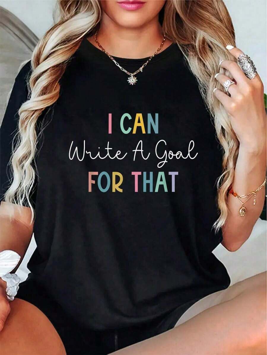 NEW 100% Cotton T-Shirt With The Funny Phrase 'I Can Specify A Goal For That', For ABA Education Teachers - Urban Vintage Style, Unisex, Cotton, Short Sleeve, Crew Neck - 黑色 - 查看 1