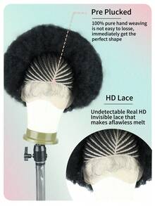 Cornrow Afro Puff Wig 13"X6" HD Lace Front Wig With Baby Hair Braided Synthetic Lace Frontal Wigs For Women Natural Hairstyle For Daily Party Parties, Etc - Black - View 8