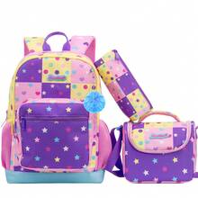 Set de 3 piezas de mochila para niñas, mochila escolar con estampado lindo de estrellas & lunares con bolso cruzado y estuche para lápices, mochila escolar ligera para niñas, vuelta al colegio - Conjunto de mochilas escolares para niñas - Ver 1