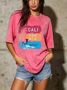 Camiseta de Verano para Mujer Estilo Playa de California 180g - Perfecta para vacaciones en familia, picnics de empresa y celebraciones del Día de la Independencia del 4 de julio - Ropa de playa de verano cómoda y elegante. BSIJ - rosa - Ver 6