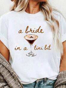 1 Piece Fashion Casual T-Shirt For Men And Women, 100% Cotton, With "A Bride In A Small Cafe" Print, Casual Round Neck Short Sleeve T-Shirt, Comfortable For Spring And Summer, Versatile Women's Clothing, Easy To Match, Suitable For Daily Wear, Urban Style, Holiday Outfits, Weekend Outfits. - 白色 - 查看 7