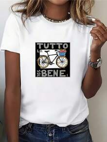 Camiseta moderna de 180 g con diseño "Tutto Bene" - perfecta para viajes familiares y vacaciones de verano, un regalo ideal para cumpleaños y eventos corporativos, con un estampado de bicicleta a la moda, adecuada para uso casual. - Blanco - Ver 1