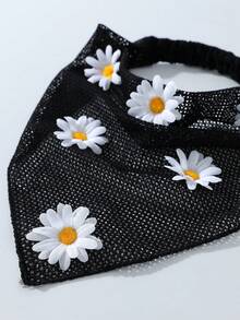 1件女款原創花卉刺繡荷葉邊頭巾，雛菊裝飾，適合日常穿搭與度假夏季髮飾海灘髮帶女用頭巾 - 彩色 - 查看 6