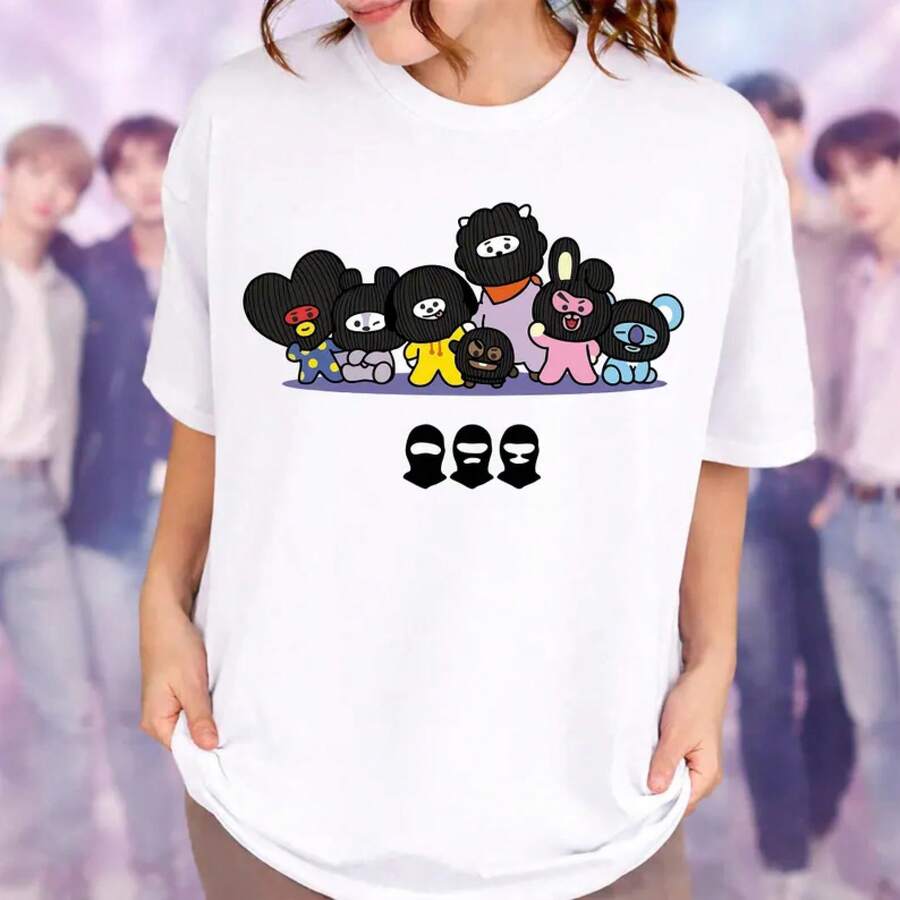Camiseta BT21, Camiseta Bangtan Arirang Hooligan, Linda Camiseta Gráfica Gang, Regalo Estético de Personaje de Dibujos Animados para Fans - Blanco - Ver 1