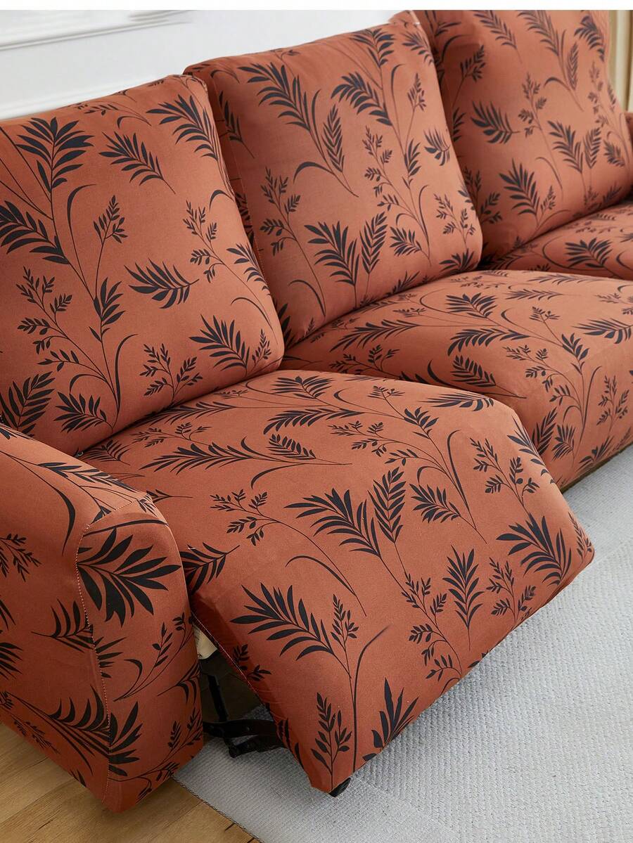 4/6/8pcs Leaf Pattern Recliner/Sofa Covers, Printed Recliner Slipcovers, Stretch Sofa Covers, Suitable For Living Room Office Home Decor - Burnt Orange - View 1