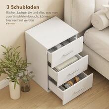 Nightstand With 3 Drawers, Bedroom Side Table, MDF, White - 白色 - 查看 4