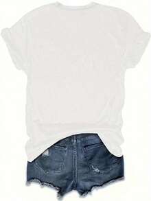 Women's Casual Crew Neck T-Shirt, 5.15, Short Sleeve, Printed Design, Casual Style, All Seasons, Casual Wear | Graphic Print T-Shirt | Soft Texture Blouse, Shirt > Beautiful. - 白色 - 查看 3