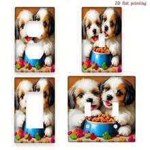 1pc Dog Feeding Printed Switch Panel Cover, 2D Flat Printing Decorative Plate, Cute Pet Style Niche Home Accessory - A - View 1
