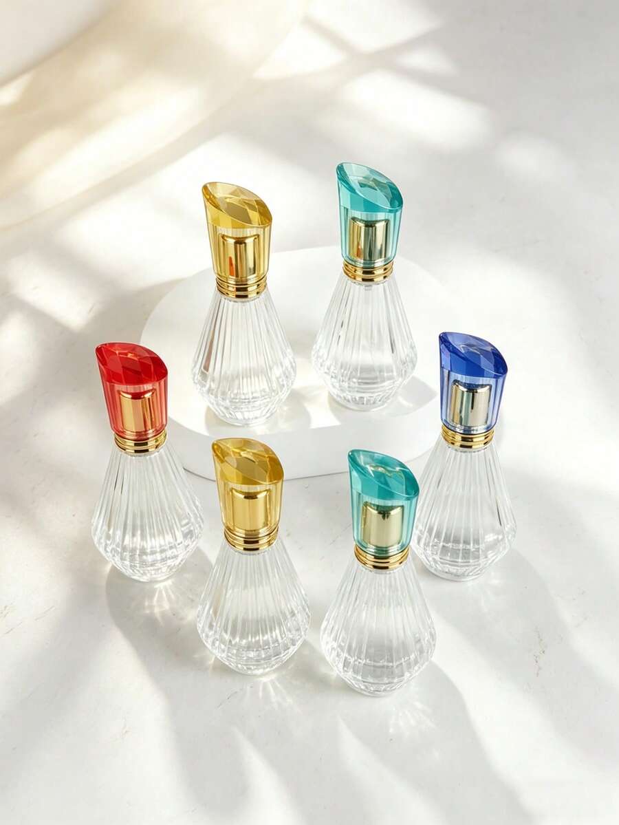 1組 30ml 空可填充透明條紋玻璃香水噴霧瓶,附5色鑽石切割瓶蓋、超細霧噴頭及免費3合1填充工具,防漏便攜,適合DIY香水、旅行必備,女性女孩禮物 - 彩色 - 查看 1