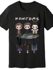 Hunters Reflection In The Water Graphic T-Shirt, Crew Neck T-Shirt, Men's Casual Short Sleeve T-Shirt, Jersey Fabric, Regular Fit For All Seasons - Black, Classic Cut, Soft And Comfortable Premium Fabric, Perfect Gift, Collectible T-Shirt - 黑色 - 查看 1