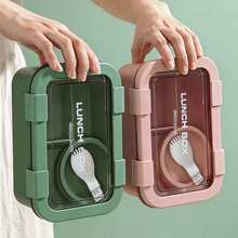 1pc Bento Box, Large Capacity Leak-Proof Lunch Box, 4-Compartment Meal Prep Container With Utensils & Soup Bowl, Microwave , Suitable For School, Work And Outdoor Dining, Back To School Essential - Multicolor - View 3