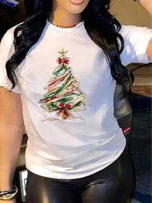 Camiseta Casual de Manga Corta para Mujer, 1 pieza, 100% algodón grueso - Cuello redondo cómodo, top suave y bonito, camiseta de algodón puro para mujer. - Blanco - Ver 3
