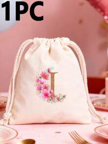 1pc Pink Letter A-Z Canvas Drawstring Gift Bag, Suitable For Holiday Party, Birthday, Wedding DIY Gift Packaging, Multiple Sizes Available, Home Storage Pouch - Multicolor - View 19