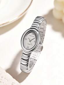 1pc Luxury Retro Women's Quartz Watch, Crystal-Encrusted Teardrop Dial, High-Quality Alloy Material, Retro Metal Bracelet Strap, Elegant Minimalist Luxury Style. Perfect For Casual Outings, Work Commute, Parties, Weddings, And More. An Exquisite Gift For Wife, Sister, Best Friend, Family On Birthdays, Anniversaries, Mother's Day, And Other Special Occasions. Refined Women's Watch Accessory - Silver - View 2