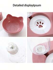 1pc Pink Cat Bowl Set, With Automatic Water Dispenser, Spill-Proof, Multifunctional Adjustable Pet Feeder, 2-In-1 Pet Feeding & Watering Supplies - Hồng - Xem 6