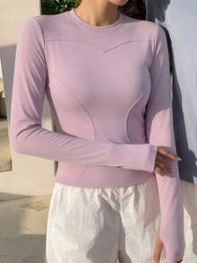 Chaqueta de manga larga de cuello alto elástico de unicolor entallada, ropa deportiva y casual, primavera/otoño - Rosa vieja - Ver 3