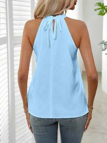 Blusa plisada de unicolor, versátil y casual para uso diario - Azul - Ver 2