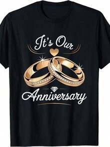 1 Men's Wedding Anniversary T-Shirt - Ideal As A Gift For Couples, Machine Washable Crew Neck T-Shirt With Slogan, Black Summer Casual Wear For Special Wedding Moments, Christmas Gift For Husband And Wife, 180g 100% Cotton. - 黑色 - 查看 12