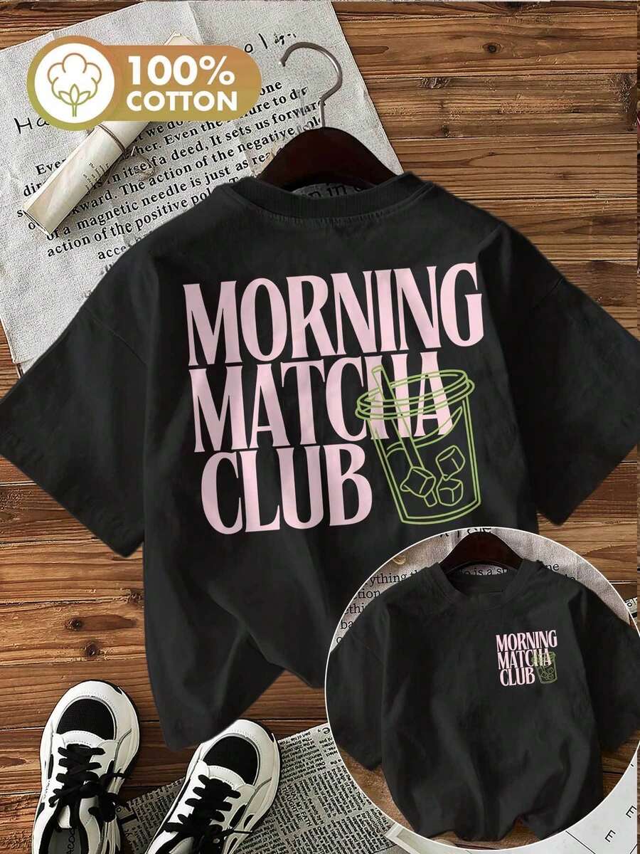 Camiseta de edición limitada con estampado gráfico, manga corta, cuello redondo, top casual para verano y primavera, ropa de mujer, algodón ligero. - Negro - Ver 1
