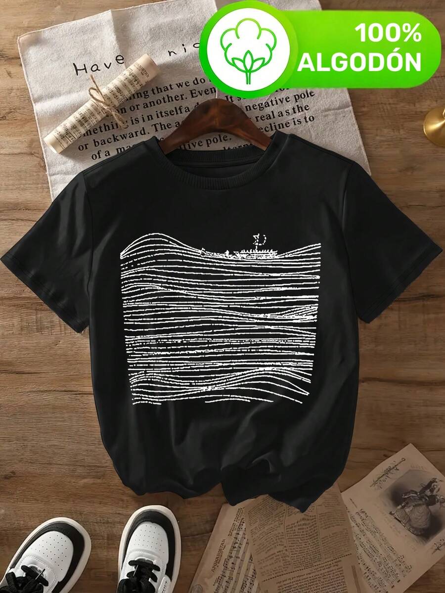 Women's 100% Bohemian Christian T-Shirt - "You Have Faith" With Graphic Design Of Waves And Lighthouse, Soft And Comfortable For Spring/Summer, Casual Style, Bohemian Style | Fabric - 黑色 - 查看 1