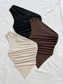 3 piezas Conjunto informal de verano de 2 piezas para mujer con parte superior de hombro asimétrico y bajo asimétrico, adecuado para volver al colegio, té de la tarde, casual, invitada a boda en la playa, brunch de graduación, Día de San Patricio, - Multicolor 10 - Ver 2