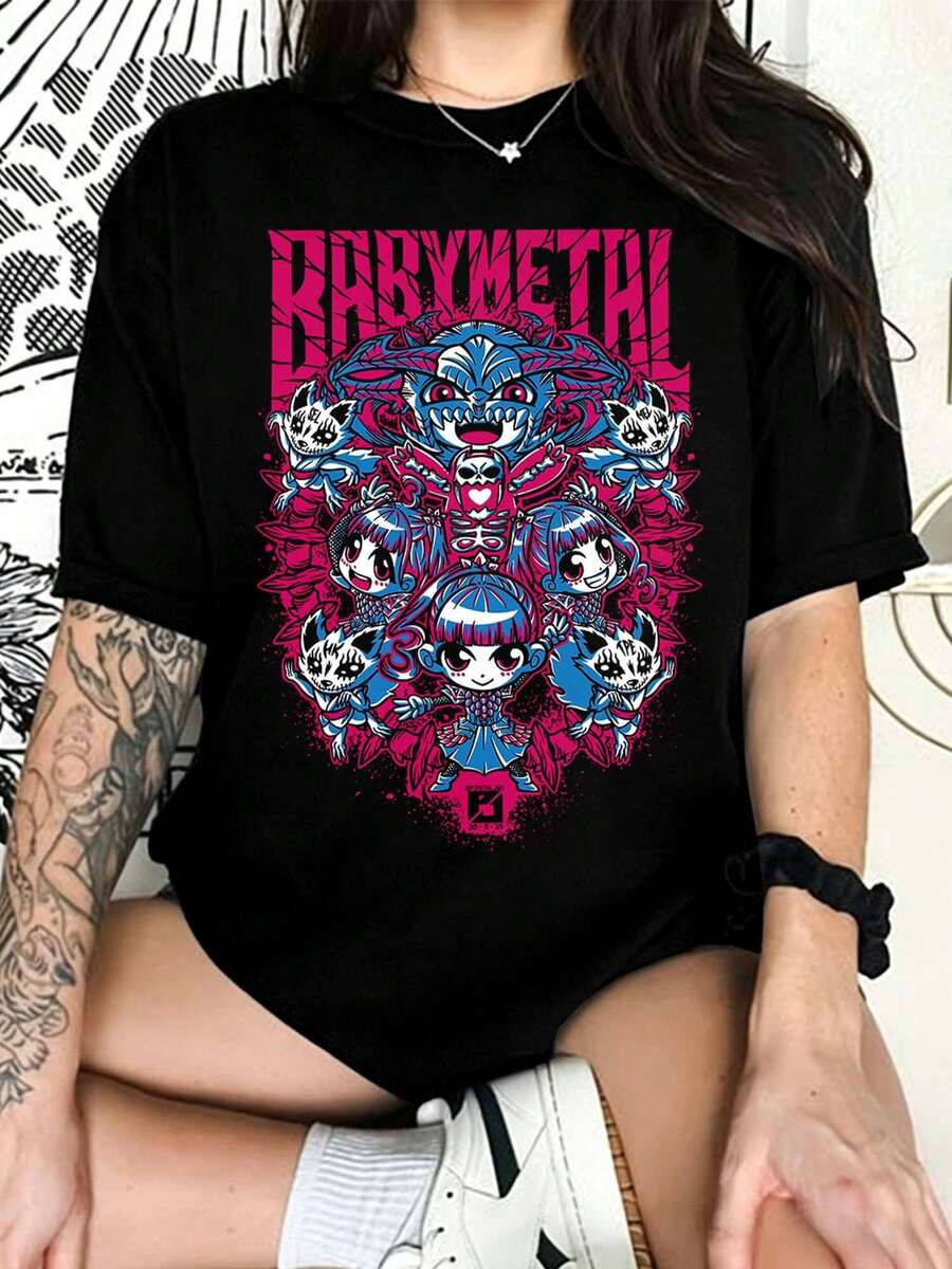 BABYMETAL Chibi Fox Demon Graphic T-Shirt, T-Shirt For Fans Of The J-Metal Band - Black - View 1