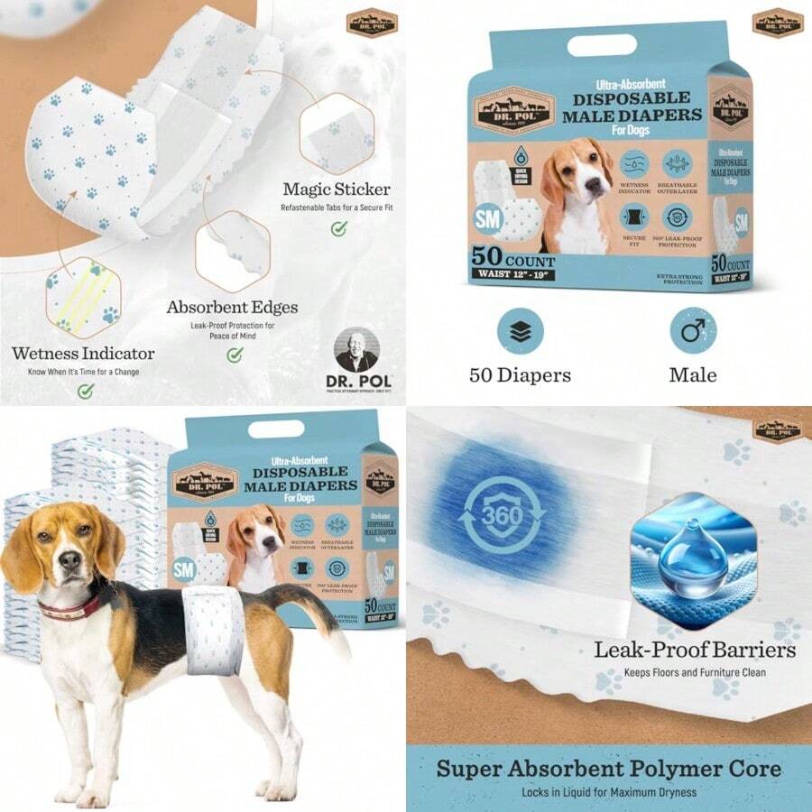 Pet Urine Pads/Diapers - Waist Size , 12 to 19 Inches - View 1