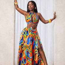 BamGlam Women's Colorful Sunset Print Maxi Dress - Multicolor - Ver 4