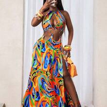 BamGlam Women's Colorful Sunset Print Maxi Dress - Multicolor - Ver 6