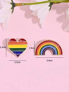 2pcs Fashionable Colorful Heart & Rainbow Bridge Brooch, Luxury Elegant Lapel Pin Decor For Suit To Prevent Wardrobe Malfunction - Brooch Set - View 7