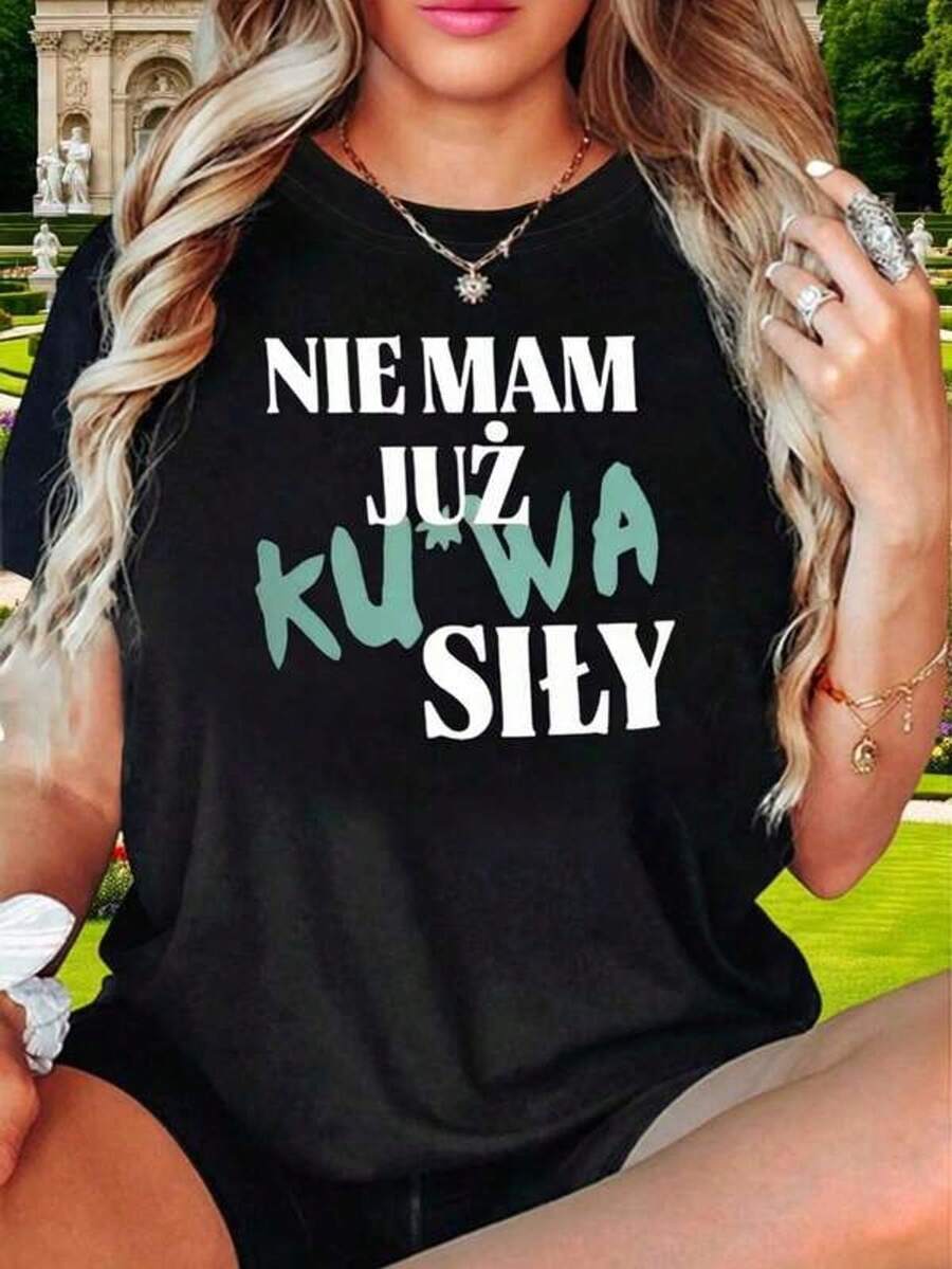 Camiseta de mujer con estampado polaco "NIE MAM JUŻ KUWA SIŁY", top casual para uso diario y reuniones con amigos, estilo divertido y único, de manga corta, elegante para salidas diarias, camiseta, blusas de mujer, camisas, tops de mujer, blusas.