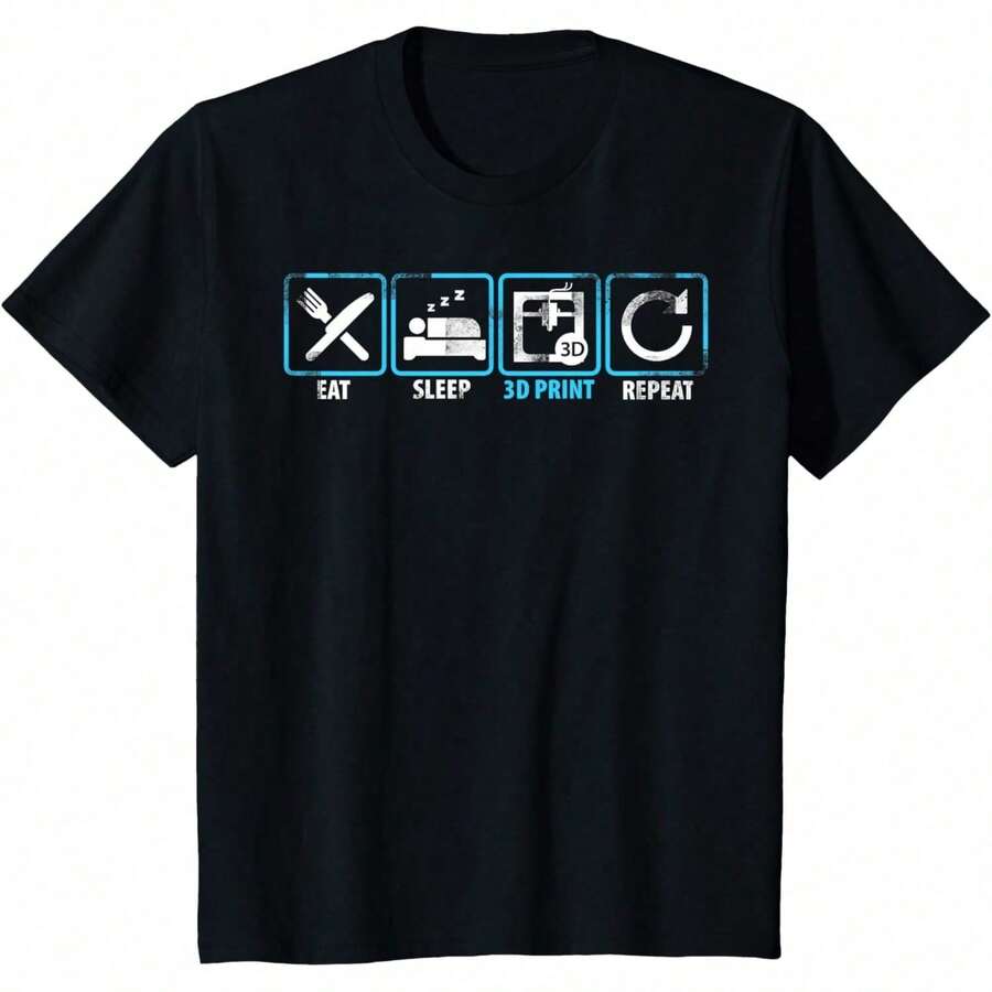Camiseta de Regalo Tecnológico para Impresora 3D: Come, Duerme, Imprime 3D, Repite Filamento 4I9U - Negro - Ver 1