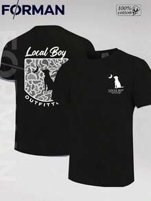 Camiseta Gráfica de Algodón para Hombre, Estampado de Doble Cara, Estilo Casual de Manga Corta, Ideal como Regalo para el Día del Padre, Ropa Masculina Estilo Urbano, de Local Boy Outfitter Dog Moon Camo KZUF - Negro - Ver 1