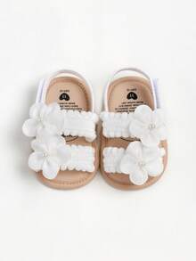 Toddler Girls' Summer Outdoor Non-Slip Flat Sandals With 3D Flower Decor - White - View 5