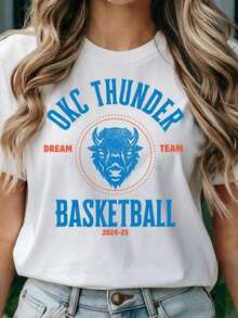 Camisetas Casuales Unisex de Primera Calidad con Diseño de Arco y Texto OKC THUNDER en Azul - Negro - Ver 6