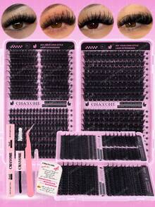 558/486pcs D-Curl Cluster False Eyelashes Set, High Capacity Synthetic Material Lashes, Curled & Natural Effect. Suitable For Beginners And Makeup Artists For Daily Makeup Practice And Work Makeup. Set Includes Lash Glue, Lash Curler And Lash Brush. - Pink - View 4