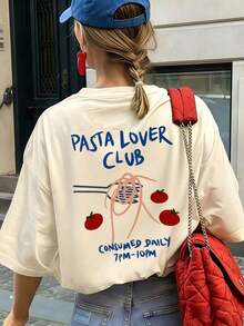 Women's Loose Fit T-Shirt With Sunflower And Letter Print, Short Sleeve And Round Neck, Casual And Modern, Ideal For Spring, Holidays And Outings - 杏子 2 - 查看 6