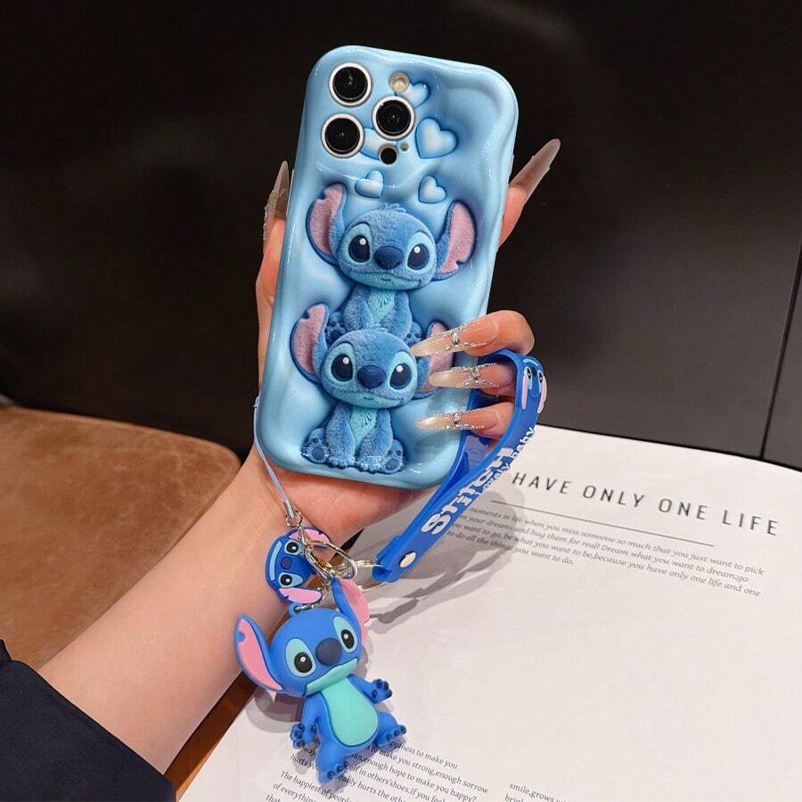 Disney Lilo And Stitch Phone Case : 3D Fluffy Pattern Border Protector Phone Soft Phone Case With A Free Cute Stitch Bracelet Chain Lanyard, Stitch, Lilo, Angel, For Apple 17 Promax 17 Pro 16 15 14 13 12 11 Pro Max XS Max X XR Soft Cover Summer Phone Case - 白色 - 查看 1