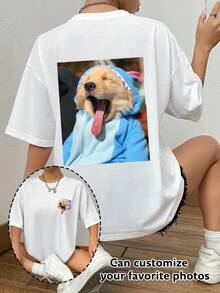 Customizable Plus Size Women's T-Shirt, Front And Back Printing Available, Basic/Streetwear Style White Summer - White - View 3