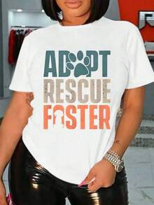 Modern Minimalist White T-Shirt For Women With Adoption And Rescue Paw Print - Casual Outfit For Animal Lovers For Everyday Wear And Pet Advocacy Events - 白色 - 查看 7