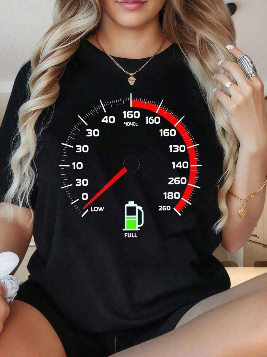 Camiseta de manga corta con cuello redondo y corte holgado 100% algodón de FunnyWo, ideal para uso diario casual en verano. Camiseta de manga corta con cuello redondo de TopWo, diseño de velocímetro con gráfico de medidor de combustible para hombre, camiseta negra casual. Estampados divertidos son adecuados para fiestas de Navidad, actividades deportivas, fiestas de vacaciones, salidas, deportes y otros regalos navideños. Camiseta de manga corta con cuello redondo de algodón puro, suave y casual, básica para el verano. - Negro - Ver 1