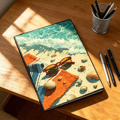 Sommer Strand Mode Brillen & Muscheln A5 Hardcover Notizbuch