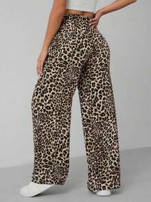 PETITE Pantalones anchos de estampado de leopardo para mujer - Multicolor 2 - Ver 2