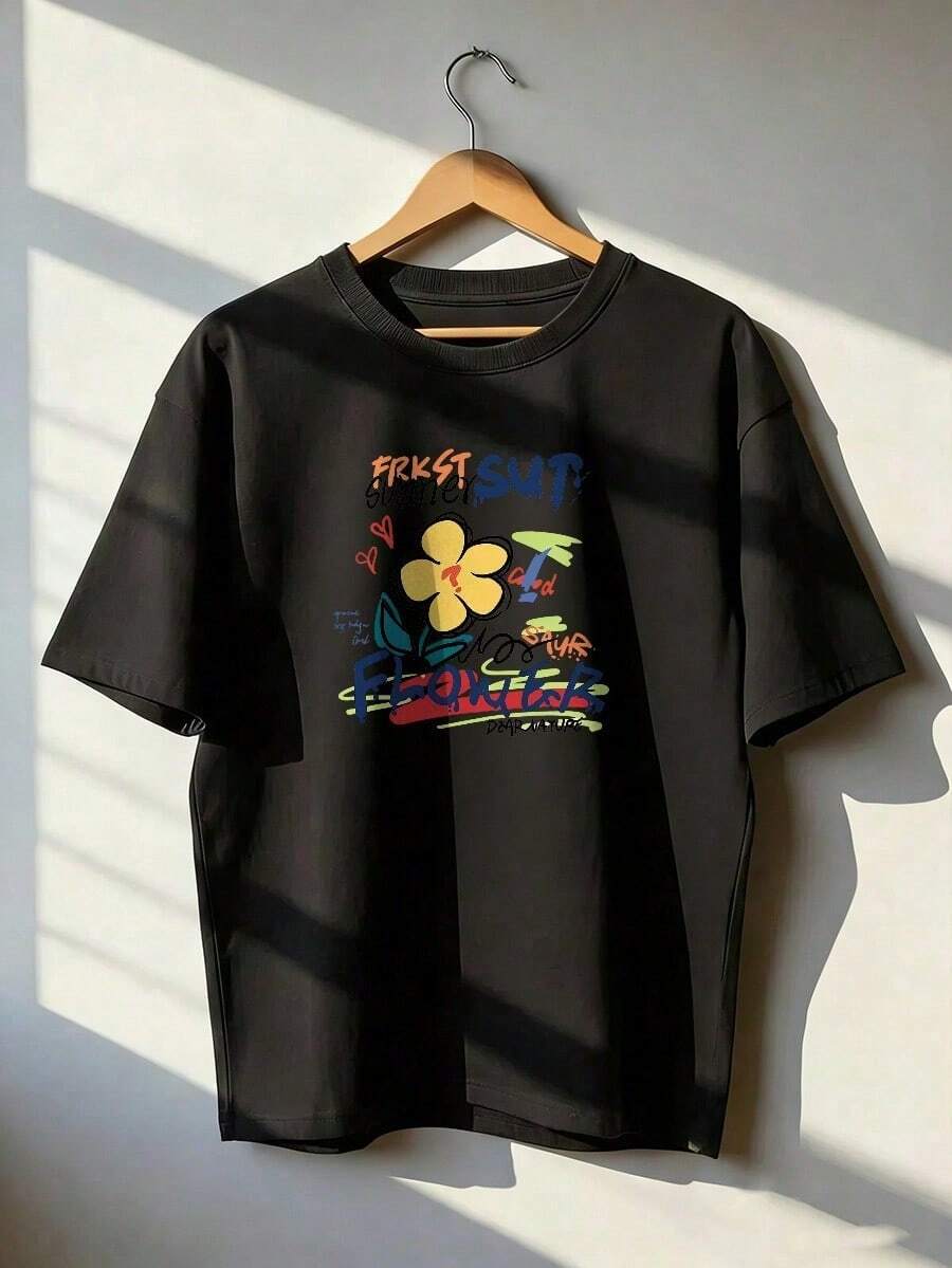 Stylish Short-Sleeve T-Shirt For Youth And Summer, Fashionable Short-Sleeve T-Shirt For Spring And Summer 2026, Made In Mexico, 180 Grams. Cartoon Print, Couple Design, Suitable For Indoor Or Outdoor Wear. Crew Neck, Unisex, Ideal For The Office And Leisure. One-Pack. - BK-P631577SLNDXZGY517 - 查看 1
