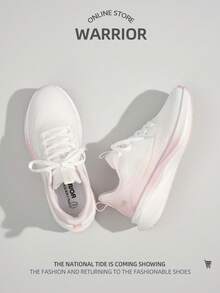 WARRIOR 1双女士系带运动鞋，夏季新款时尚百搭厚底透气休闲运动鞋，适合户外运动 - 白淺粉紅色 - 查看 4